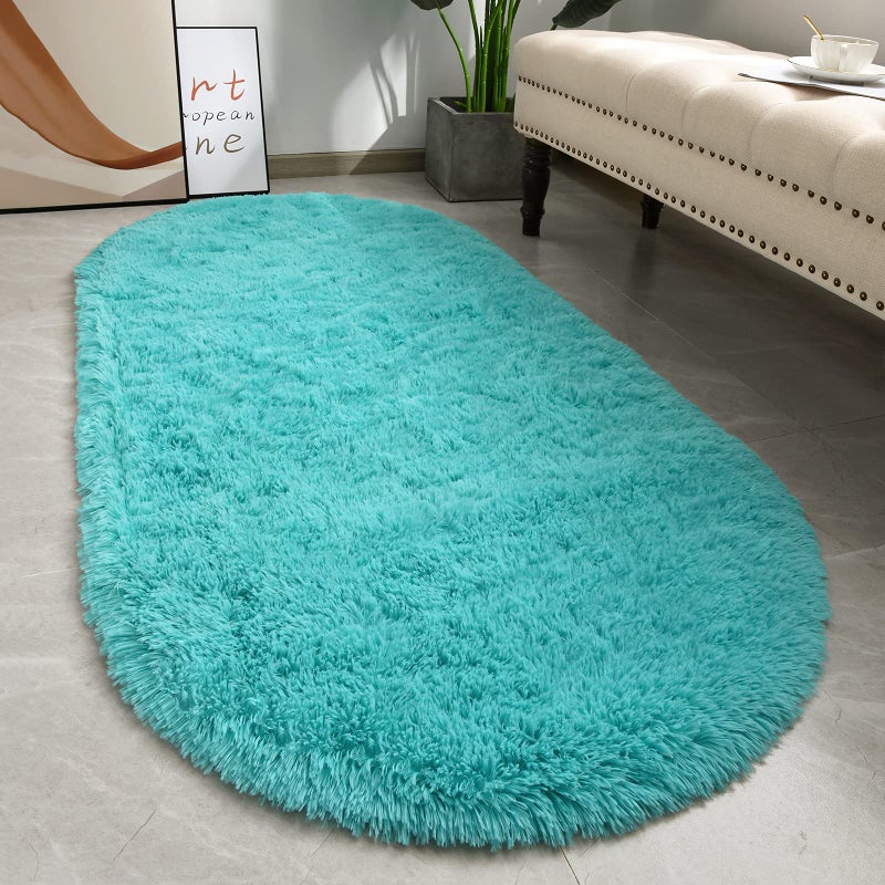 Softlife Fluffy Rugs for Bedroom, Shag Cute Area Rug for Girls/Boys and Kids Baby Room Home Decor, 2.6 x 5.3 Feet Oval Indoor Carpet for Nursery Dorm Living Room, Turquoise Blue - Image 2